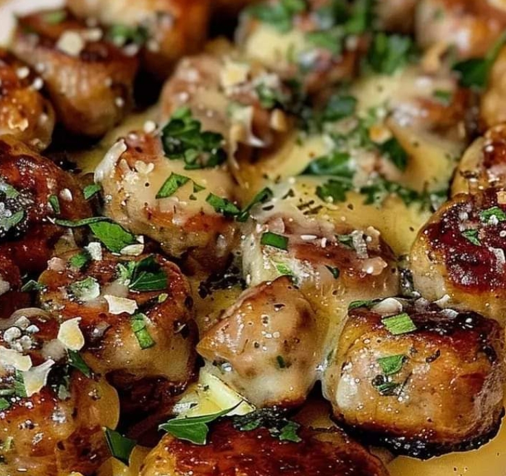 GARLIC BUTTER SAUSAGE BITES WITH CREAMY