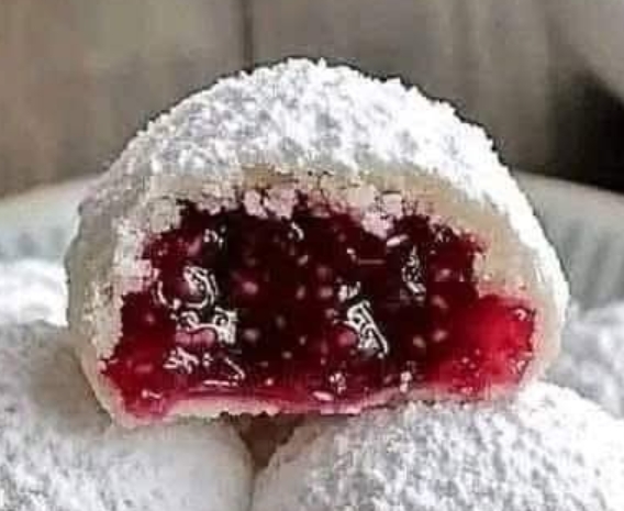 Raspberry-Filled Almond Snow Cookies