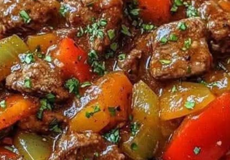 Slow-Cooked Pepper Steak Over Fluffy Rice