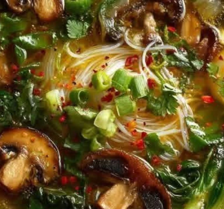 Mushroom and Spinach Noodle Soup